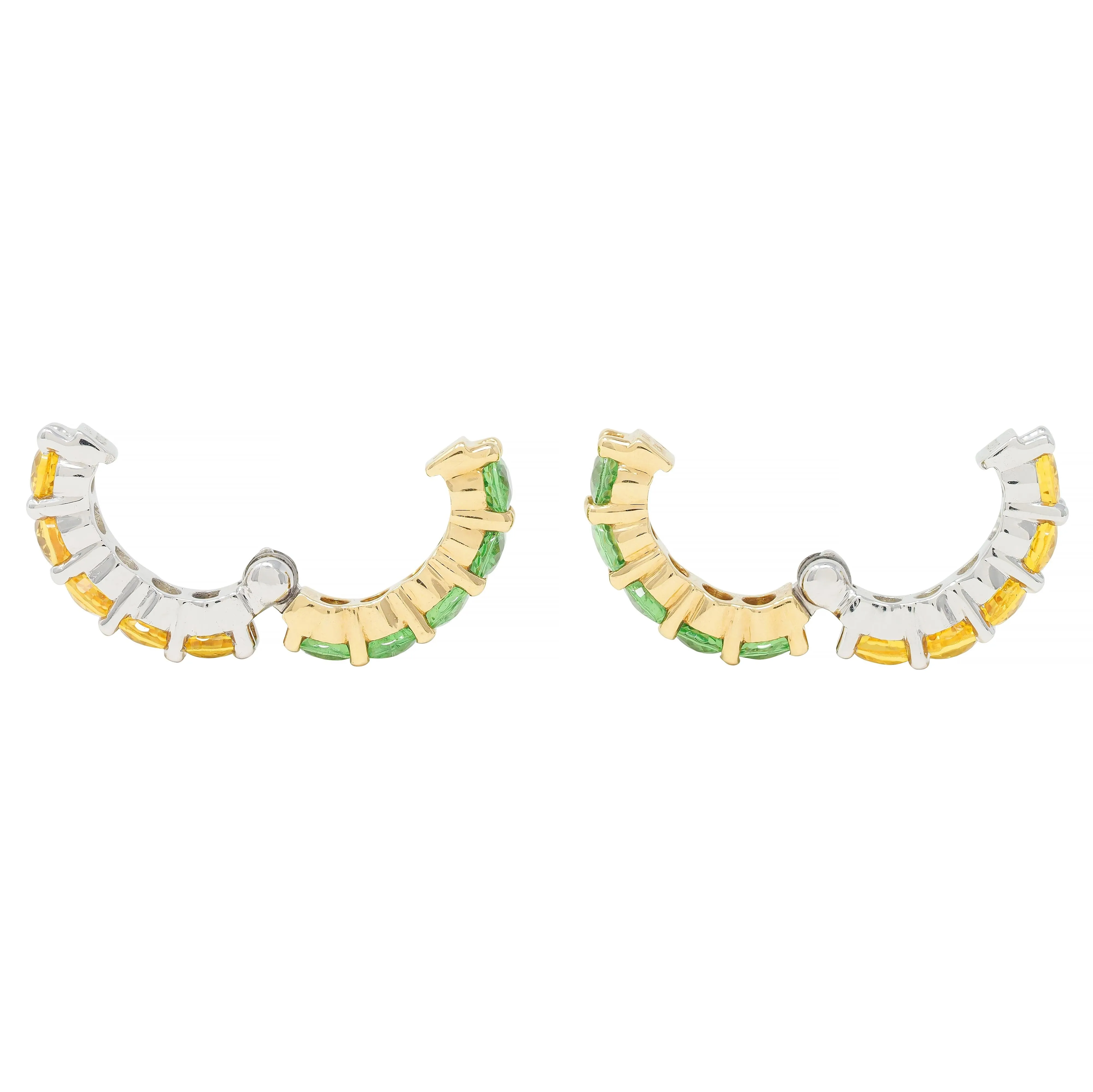 Contemporary 2.22 CTW Hessonite Grossular Garnet 18 Karat Two-Tone Gold Huggie Ear-Clip Earrings