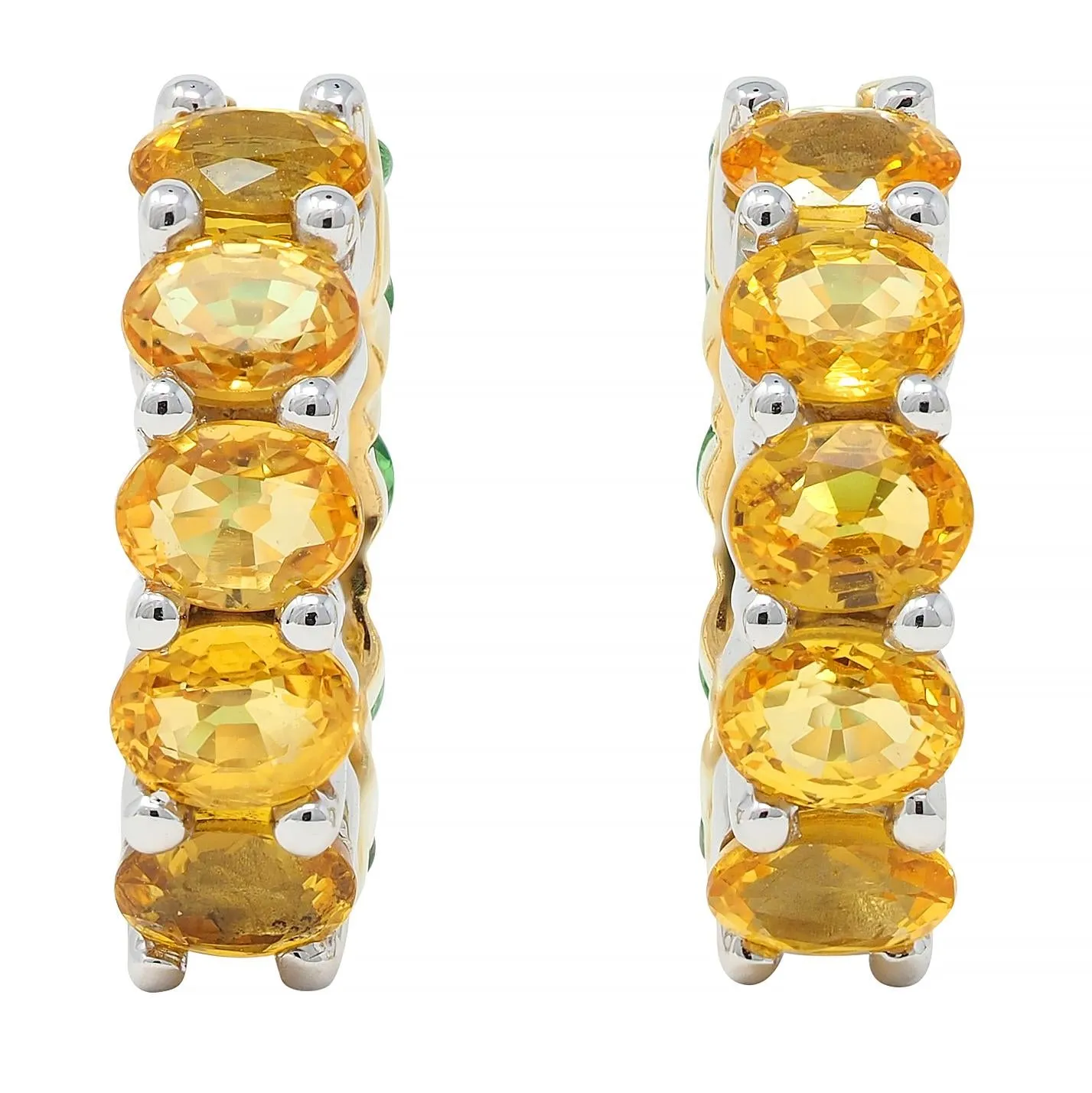 Contemporary 2.22 CTW Hessonite Grossular Garnet 18 Karat Two-Tone Gold Huggie Ear-Clip Earrings