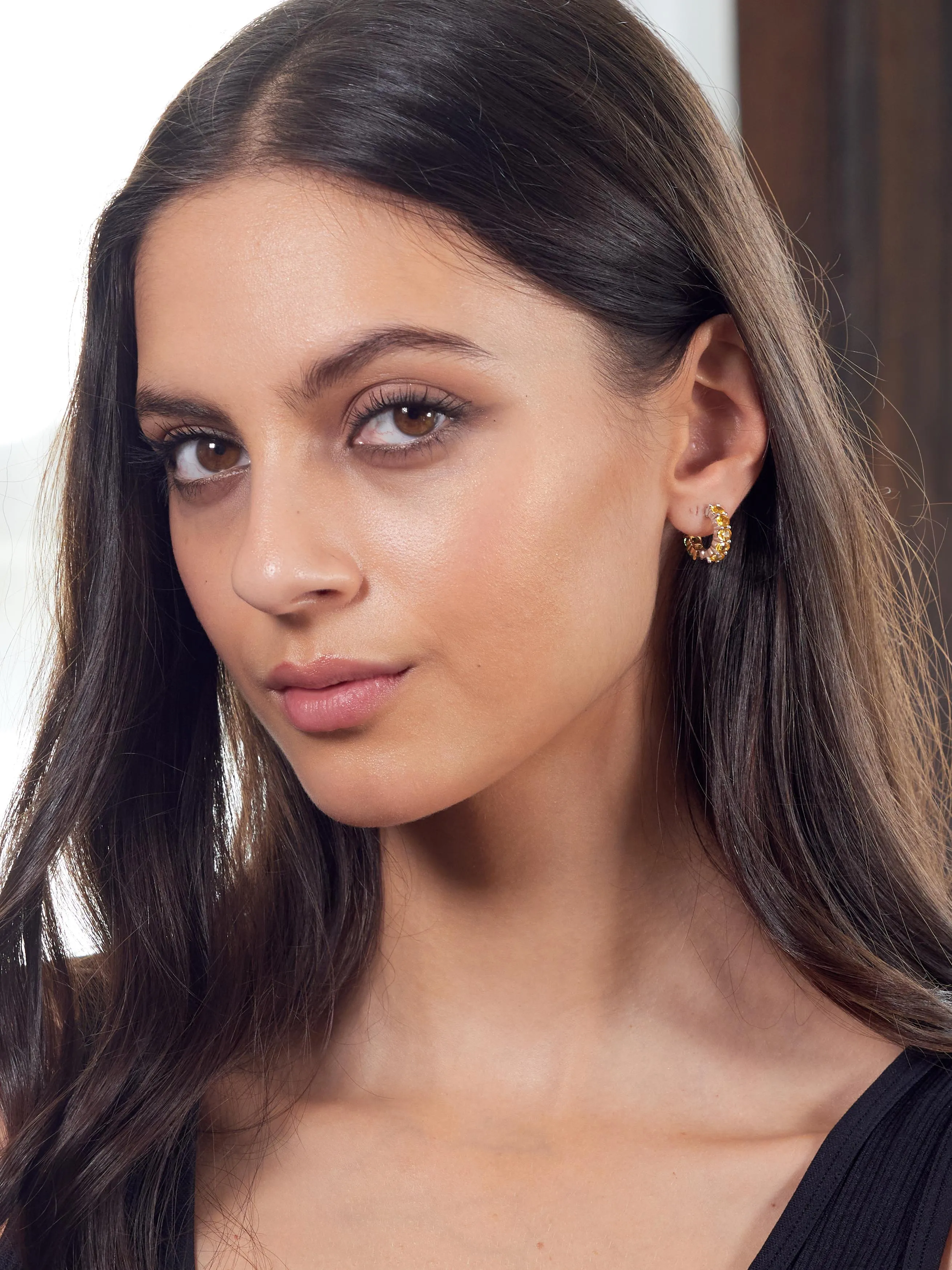 Contemporary 2.22 CTW Hessonite Grossular Garnet 18 Karat Two-Tone Gold Huggie Ear-Clip Earrings