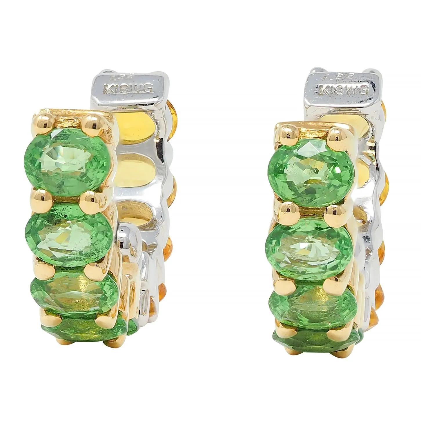 Contemporary 2.22 CTW Hessonite Grossular Garnet 18 Karat Two-Tone Gold Huggie Ear-Clip Earrings