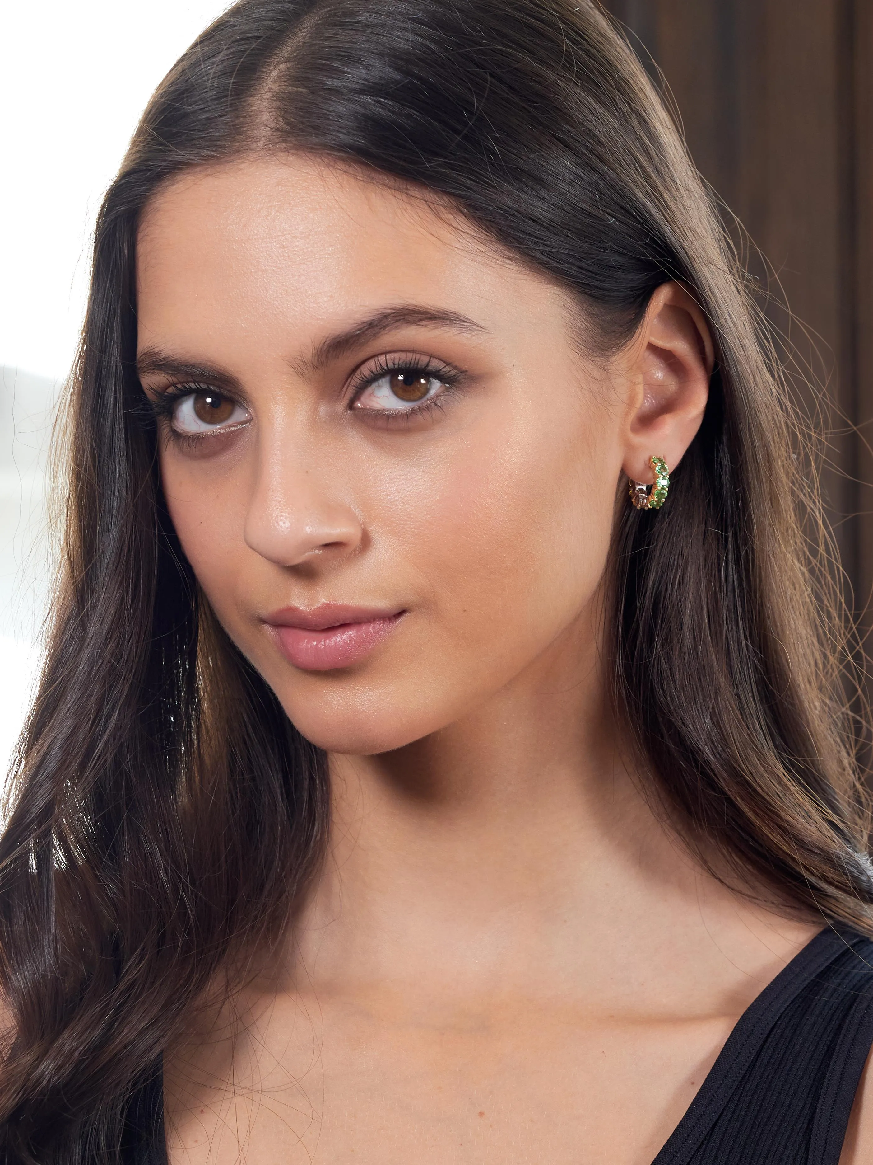 Contemporary 2.22 CTW Hessonite Grossular Garnet 18 Karat Two-Tone Gold Huggie Ear-Clip Earrings