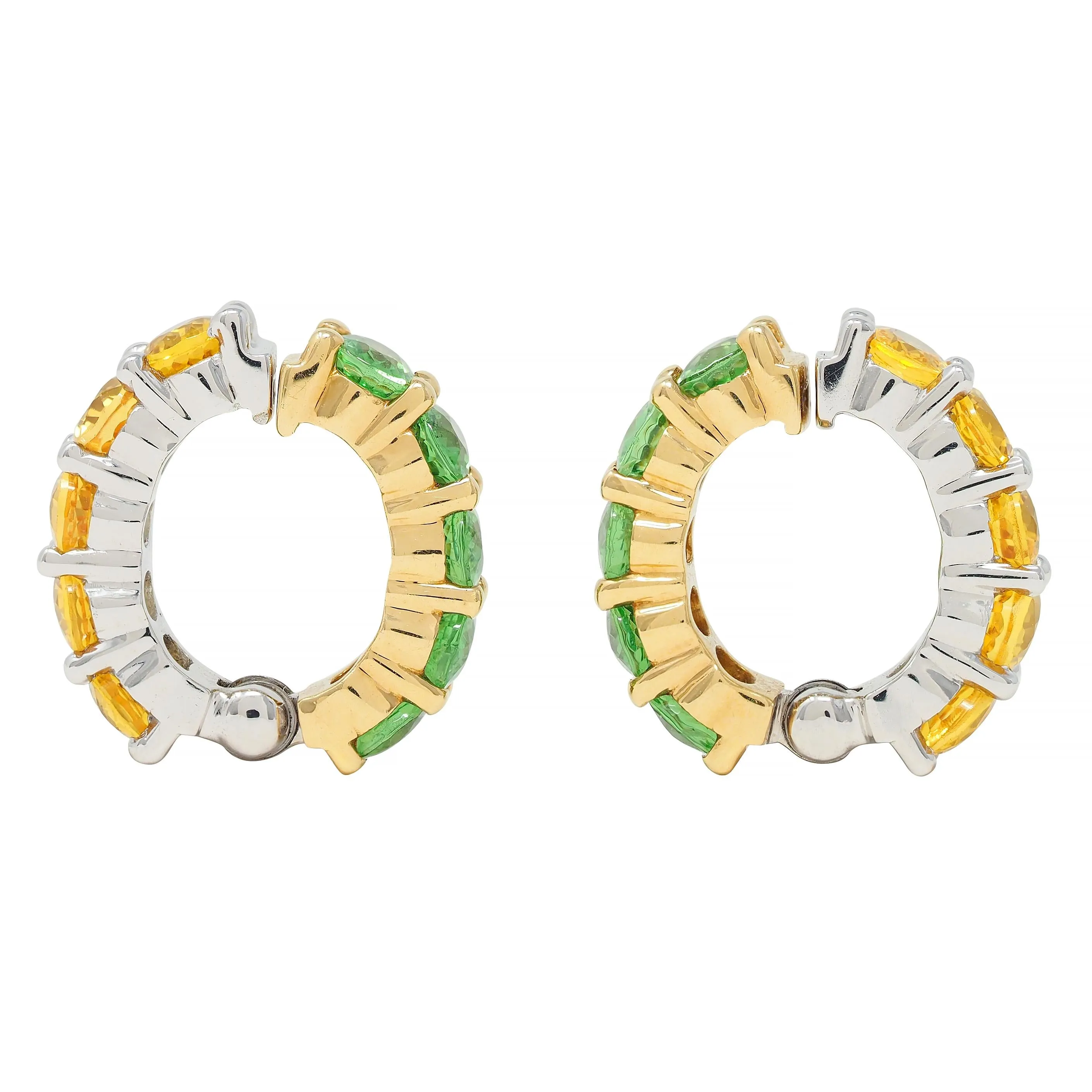 Contemporary 2.22 CTW Hessonite Grossular Garnet 18 Karat Two-Tone Gold Huggie Ear-Clip Earrings