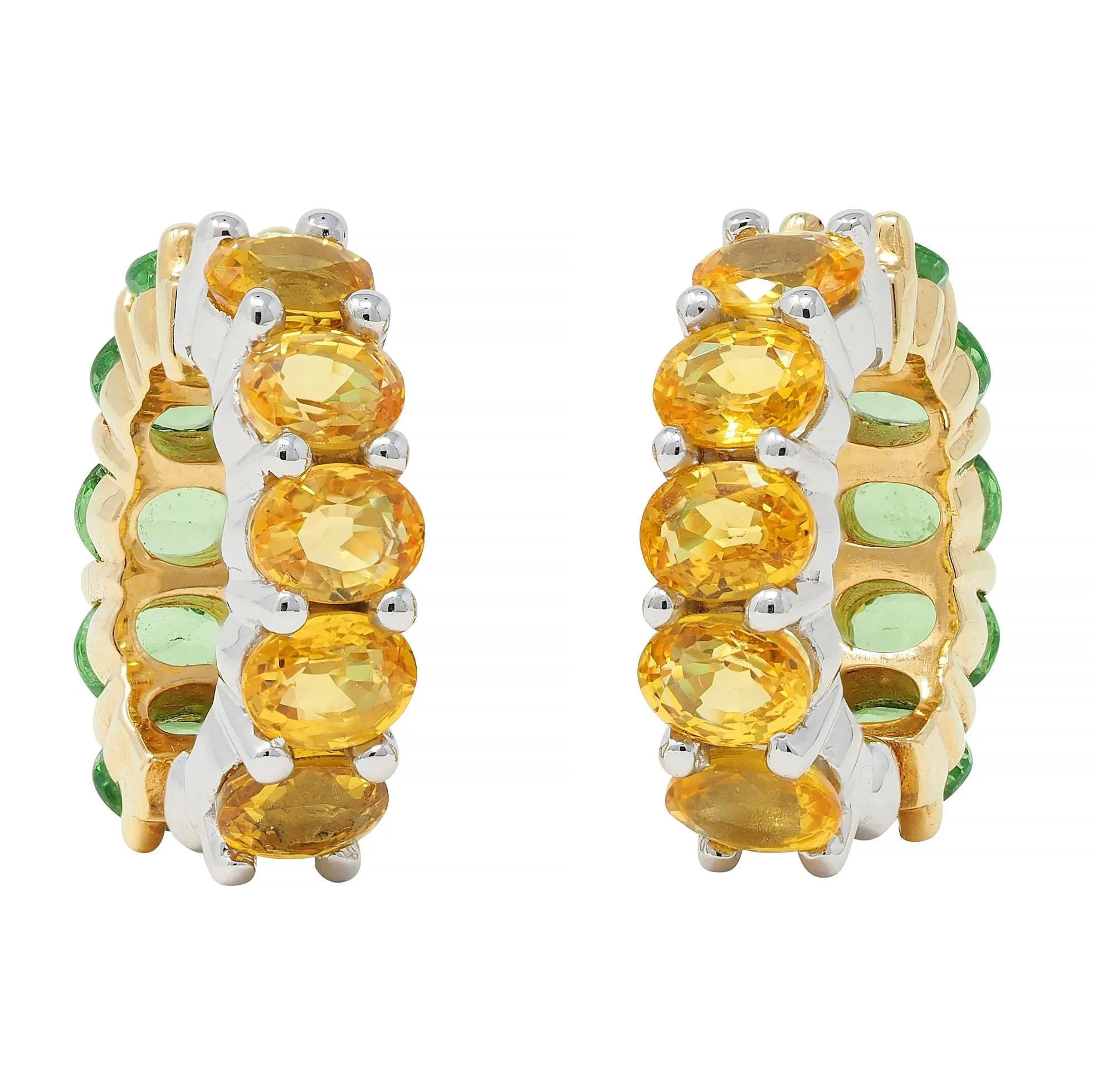 Contemporary 2.22 CTW Hessonite Grossular Garnet 18 Karat Two-Tone Gold Huggie Ear-Clip Earrings