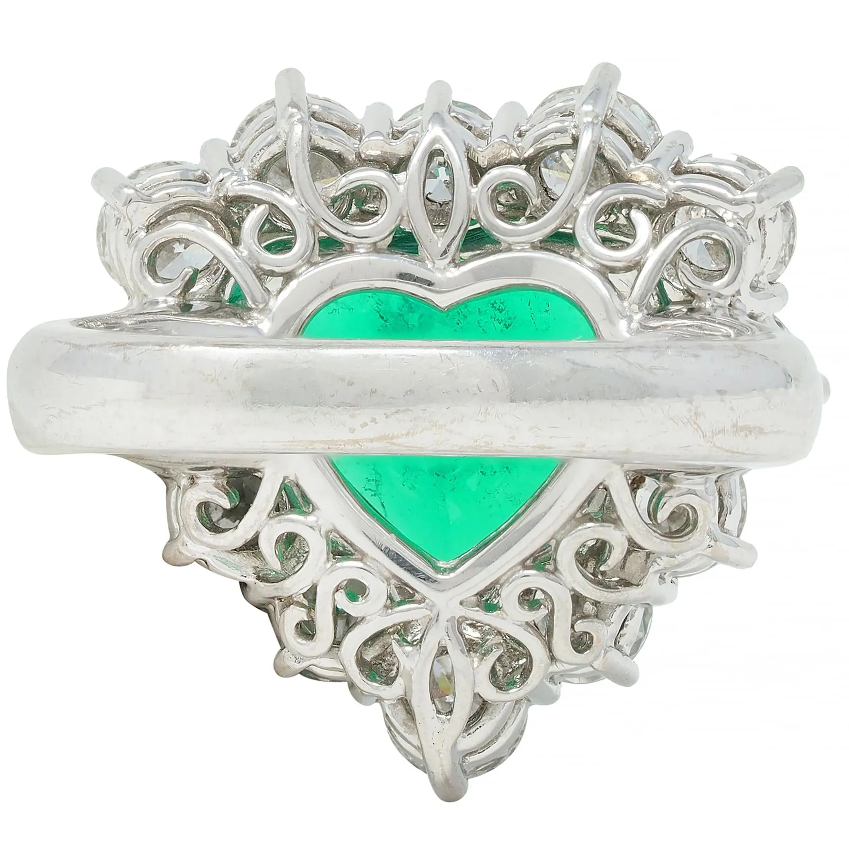 Contemporary 7.00 CTW Colombian Emerald Diamond 18 Karat White Gold Heart Halo Ring AGL