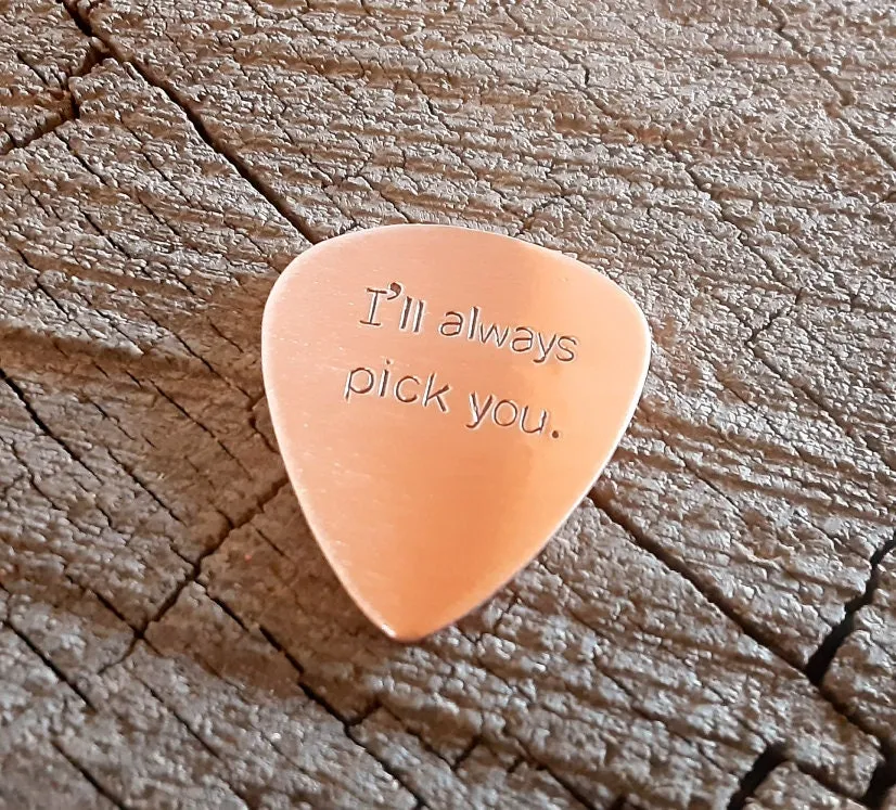 Copper guitar pick for the 7th anniversary or copper anniversary