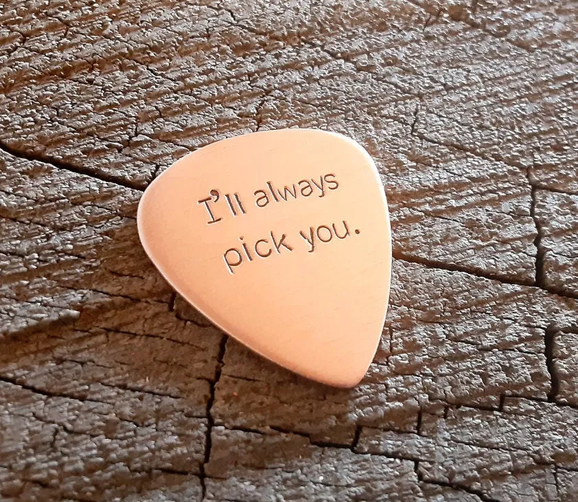 Copper guitar pick for the 7th anniversary or copper anniversary