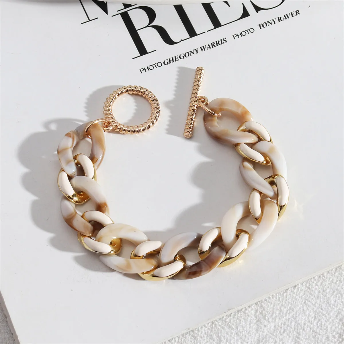 Cream Resin & 18K Gold-Plated Curb Chain Toggle Bracelet