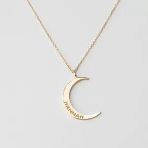 Crescent Moon Necklace Name Engraved Pendant