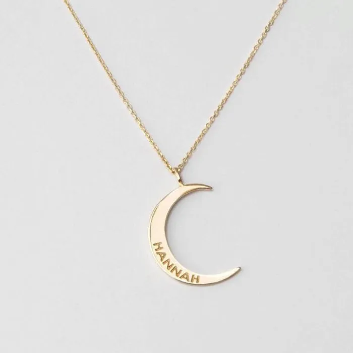 Crescent Moon Necklace Name Engraved Pendant