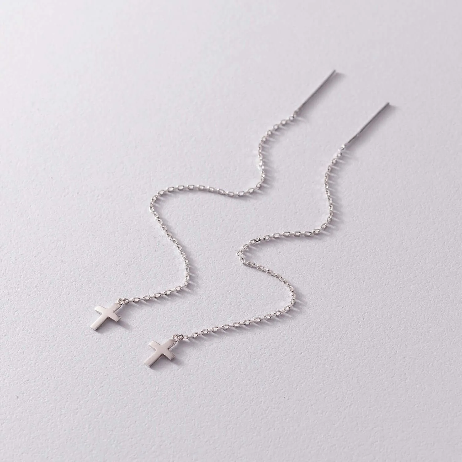 Cross Charm Drop Threader Earrings Silver Jewelry