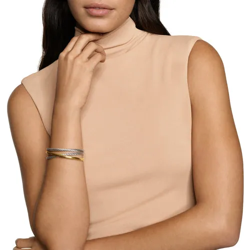 Crossover Three Row Cuff Bracelet in Sterling Silver with 14K Yellow Gold, 20mm, Size Medium