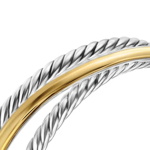 Crossover Three Row Cuff Bracelet in Sterling Silver with 14K Yellow Gold, 20mm, Size Medium