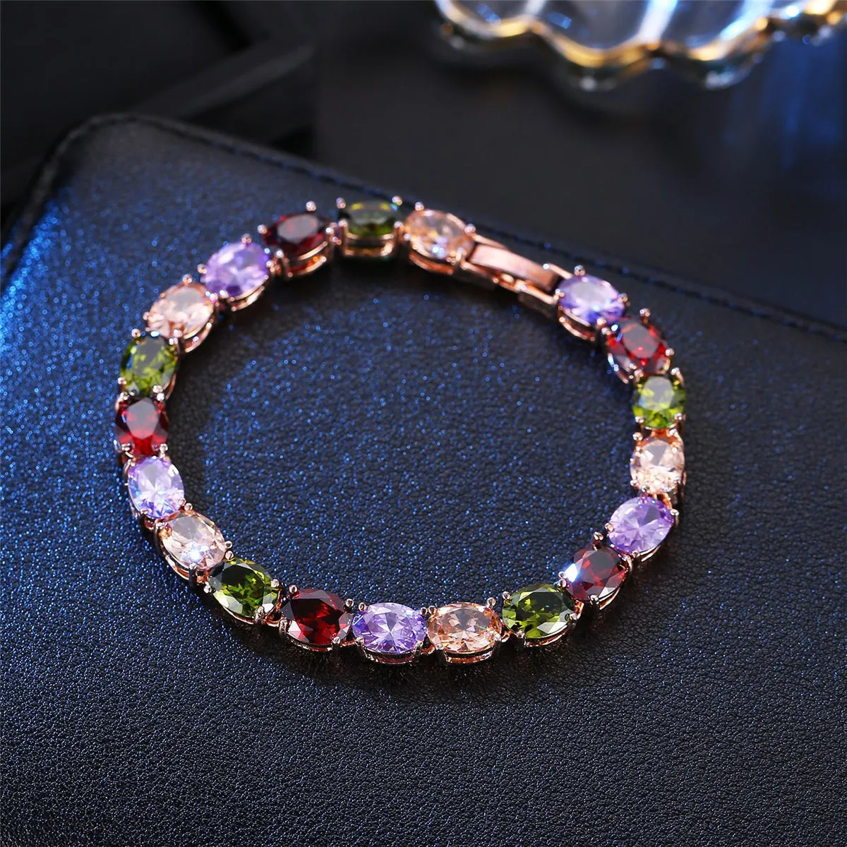 Crystal & 18K Rose Gold-Plated Oval-Cut Station Bracelet