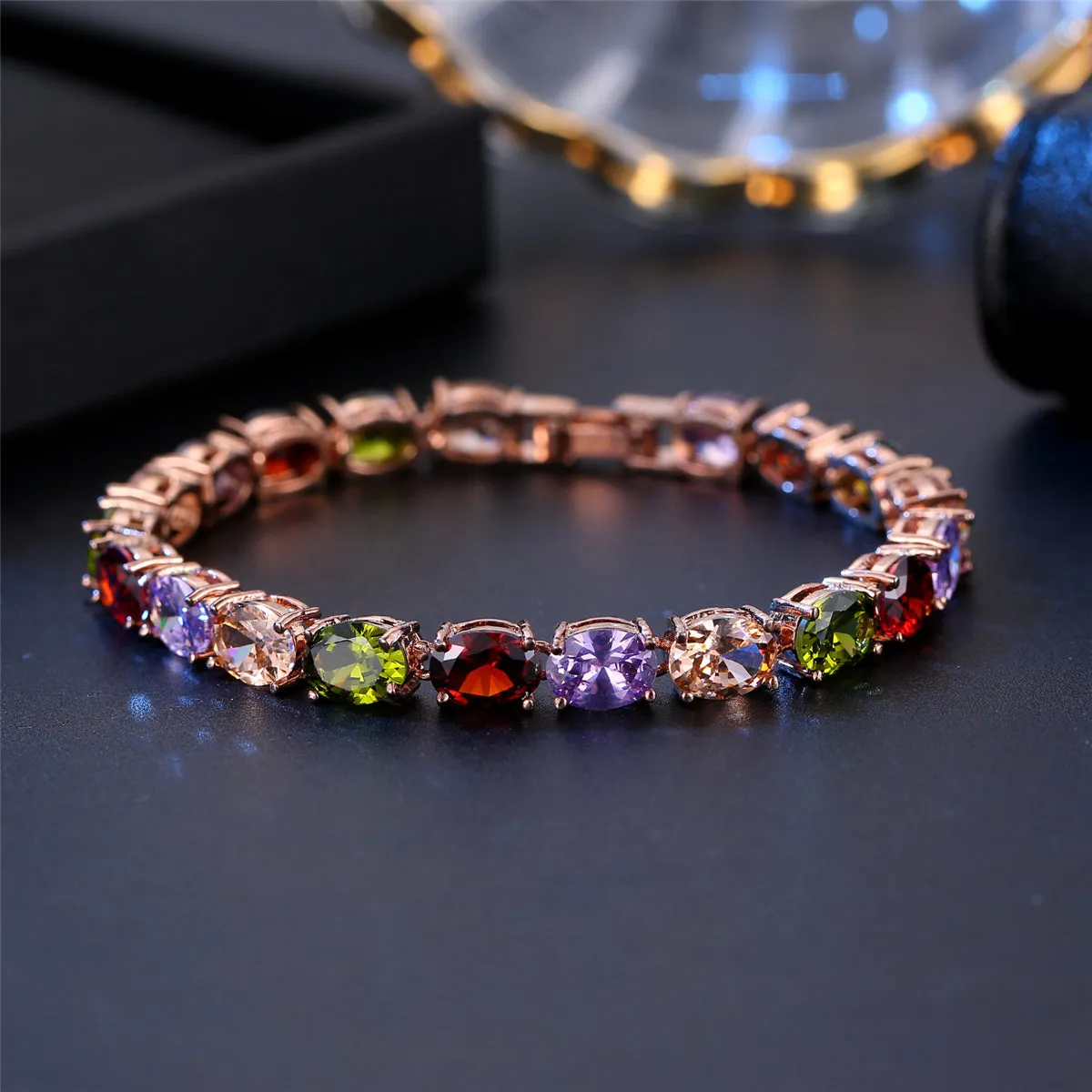 Crystal & 18K Rose Gold-Plated Oval-Cut Station Bracelet