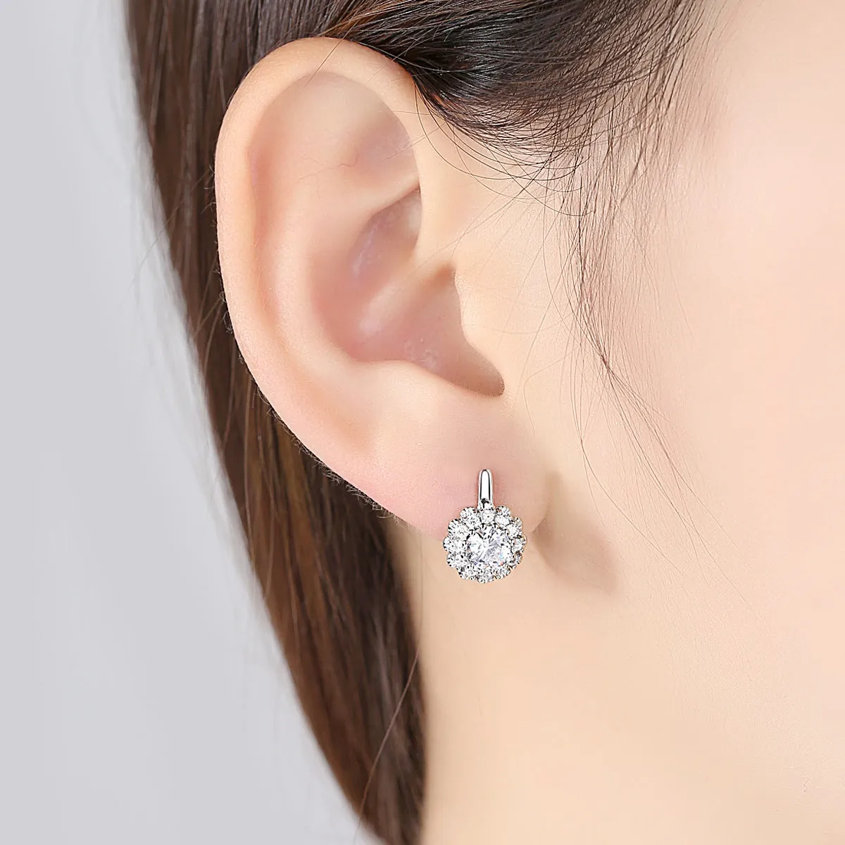 Crystal & Cubic Zirconia Silver-Plated Flower Huggie Earrings