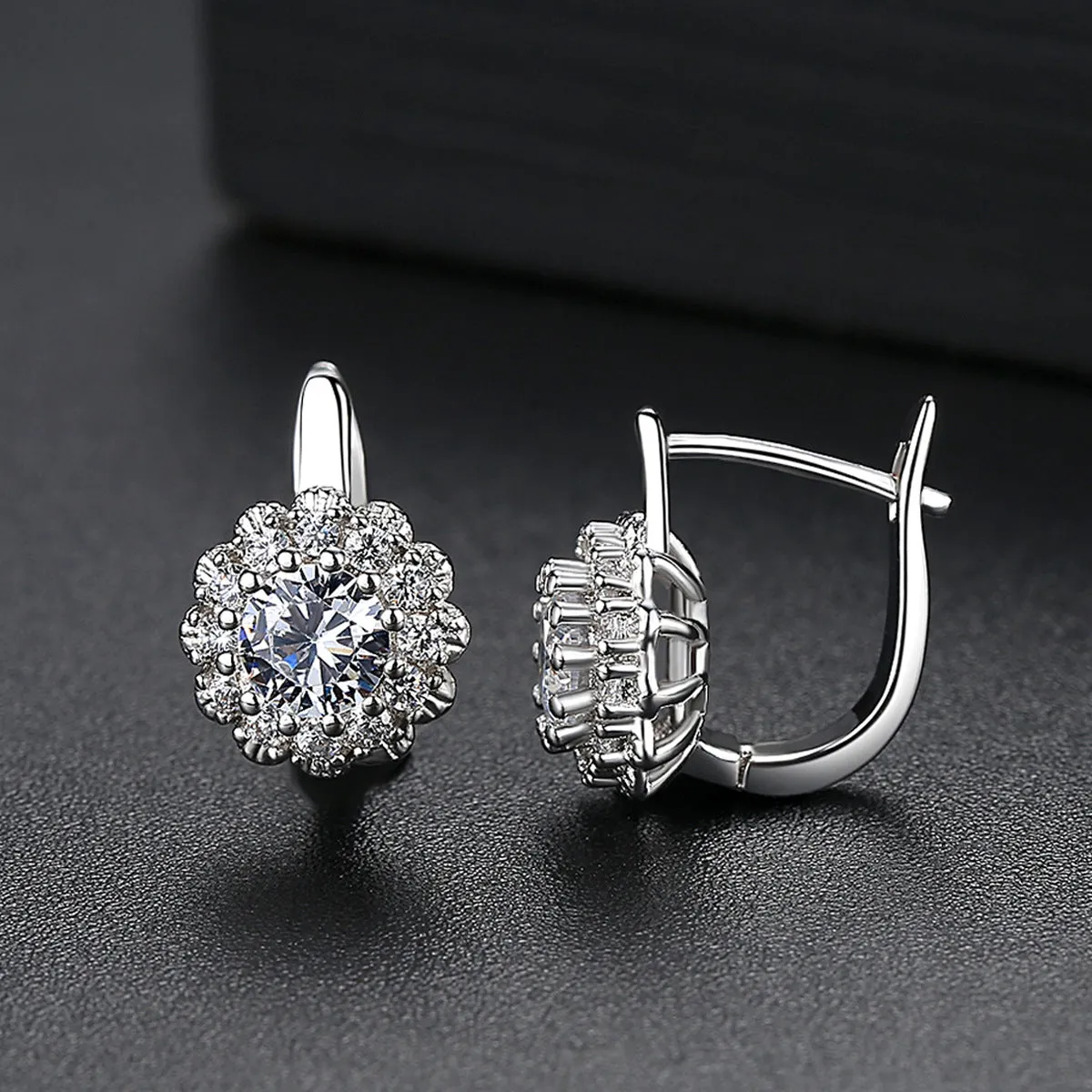 Crystal & Cubic Zirconia Silver-Plated Flower Huggie Earrings