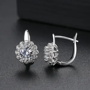 Crystal & Cubic Zirconia Silver-Plated Flower Huggie Earrings