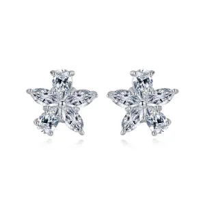 Crystal & Silver-Plated Marquise Pear-Cut Flower Stud Earrings