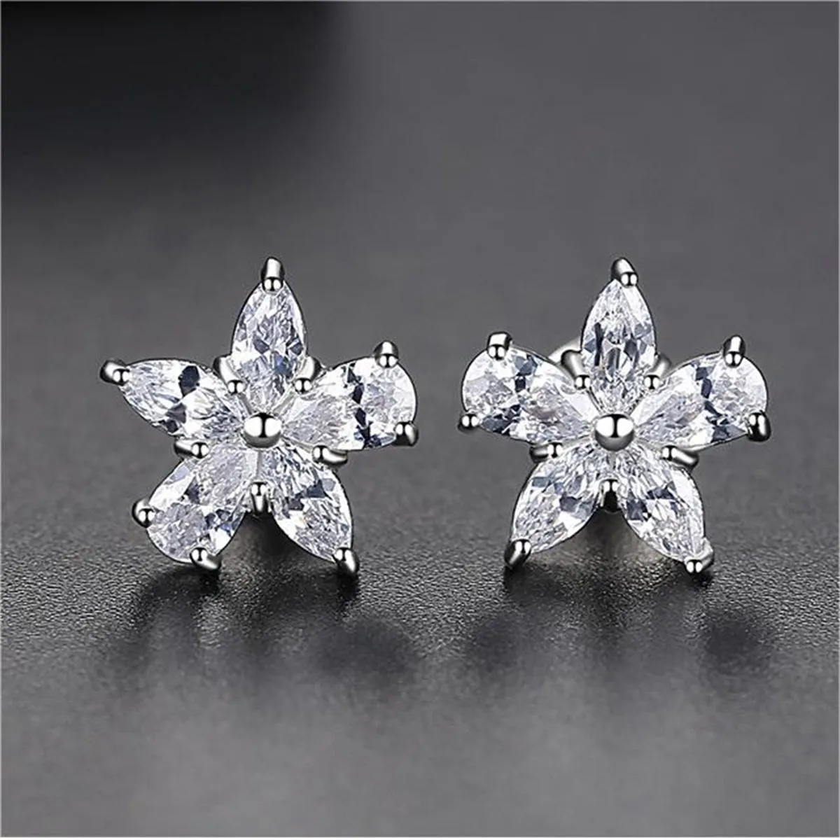 Crystal & Silver-Plated Marquise Pear-Cut Flower Stud Earrings