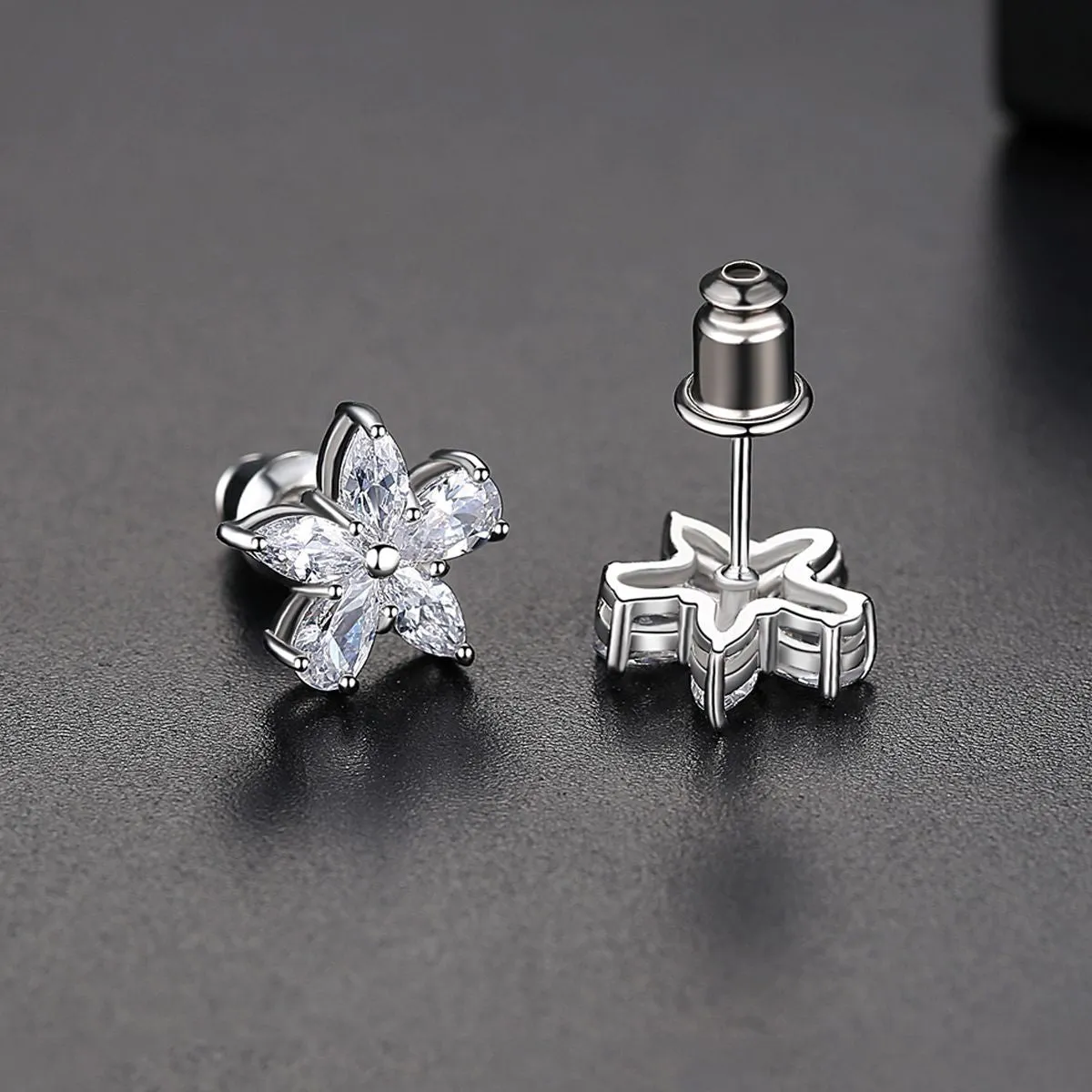 Crystal & Silver-Plated Marquise Pear-Cut Flower Stud Earrings