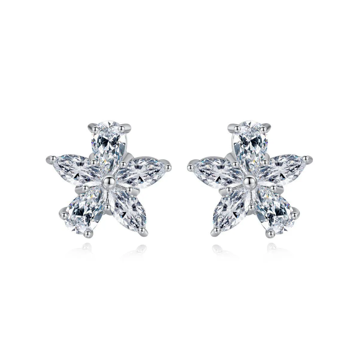 Crystal & Silver-Plated Marquise Pear-Cut Flower Stud Earrings