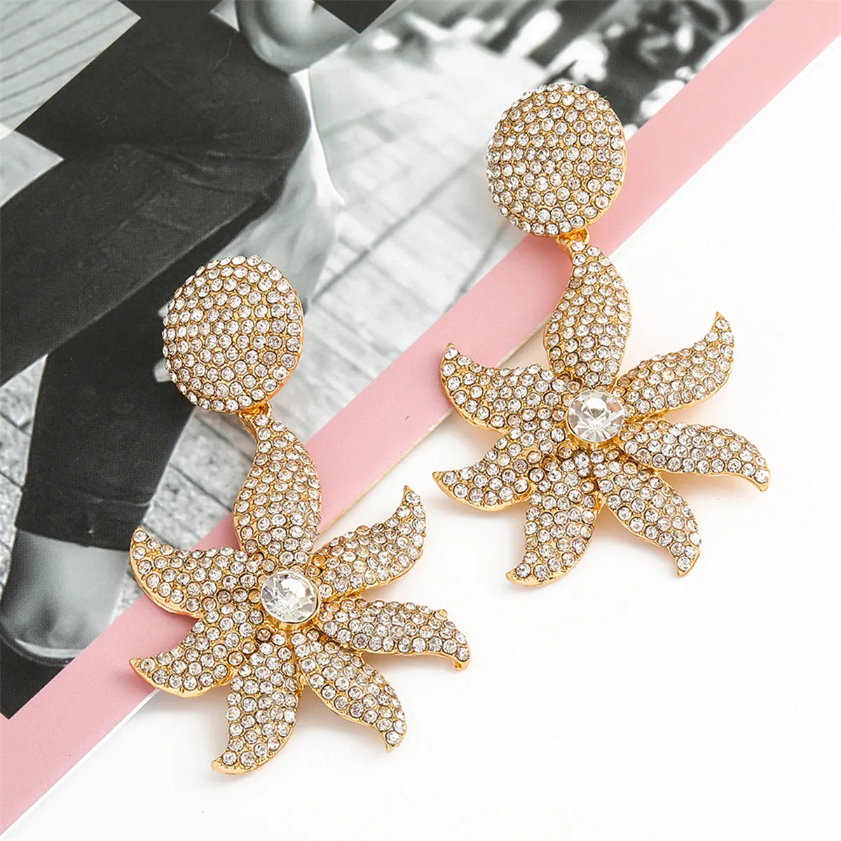Cubic Zirconia 18K Gold-Plated Flower Drop Earrings