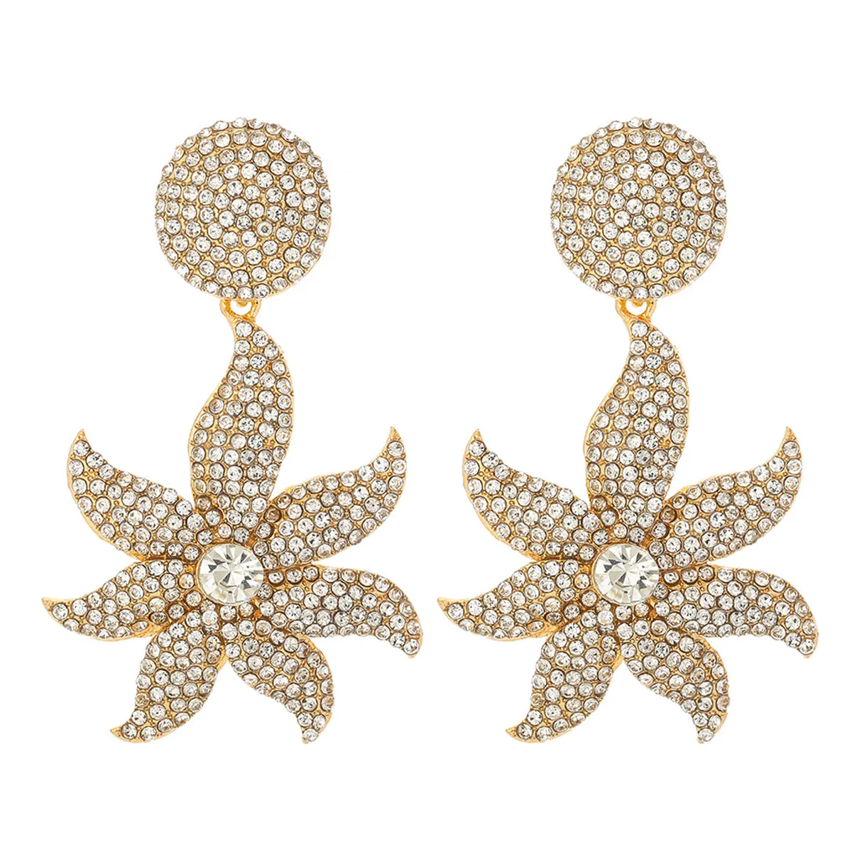 Cubic Zirconia 18K Gold-Plated Flower Drop Earrings