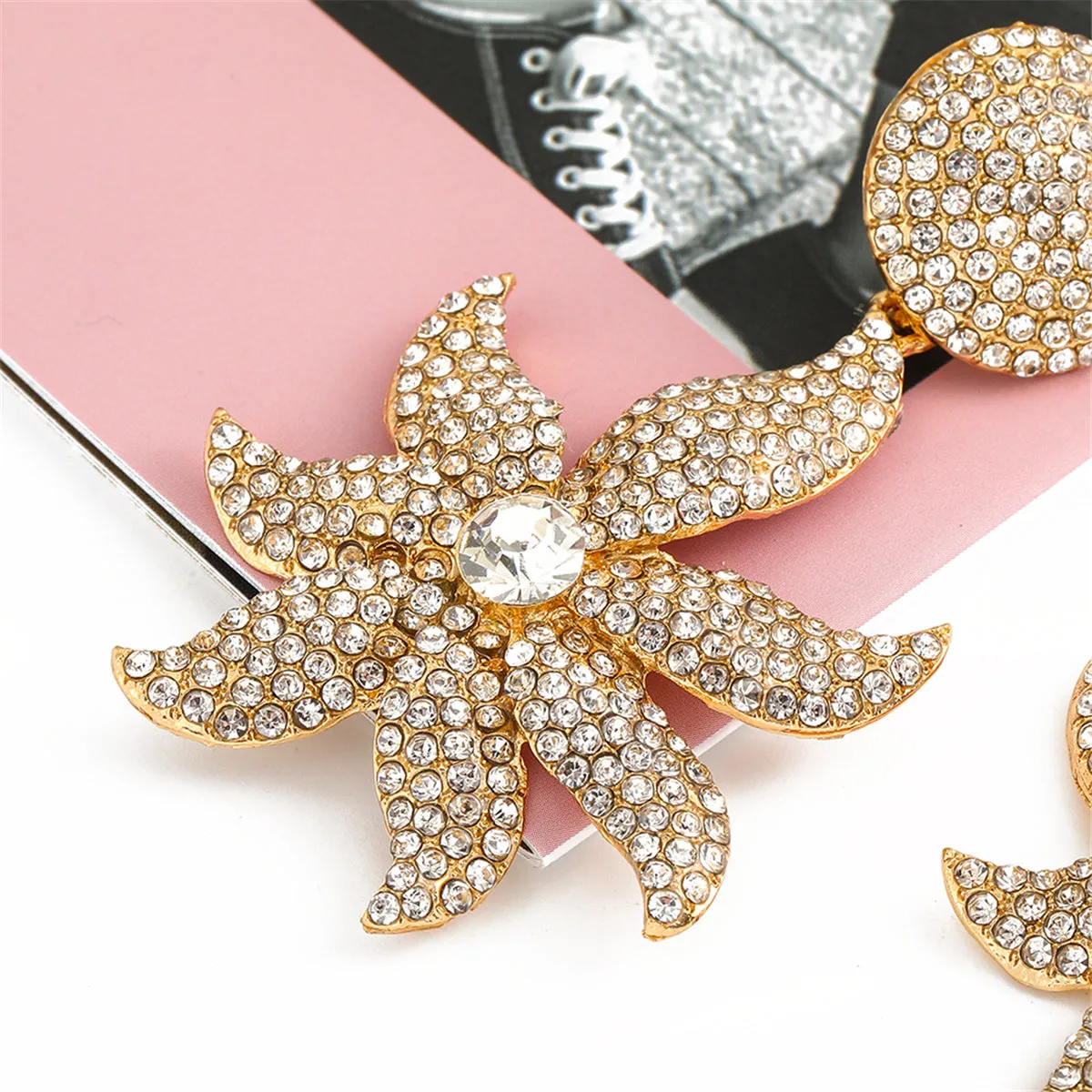 Cubic Zirconia 18K Gold-Plated Flower Drop Earrings