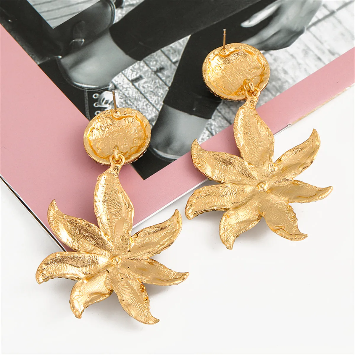 Cubic Zirconia 18K Gold-Plated Flower Drop Earrings