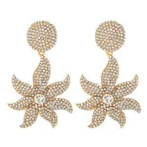 Cubic Zirconia 18K Gold-Plated Flower Drop Earrings