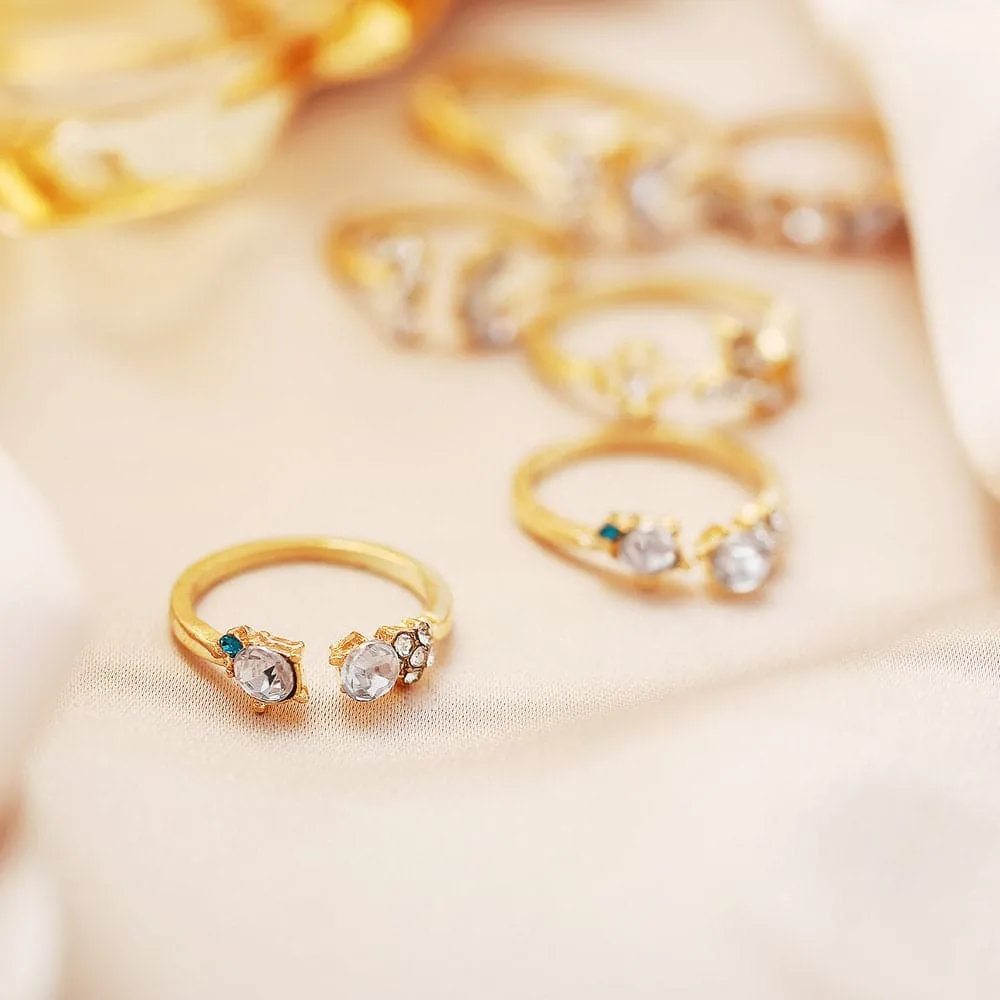Cubic Zirconia & 18K Gold-Plated Butterfly Floral Ring Set
