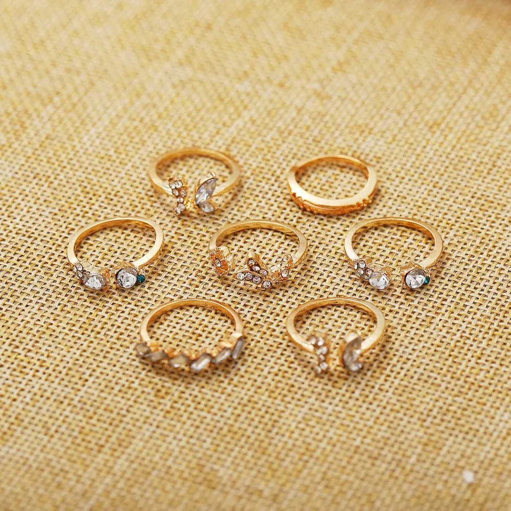 Cubic Zirconia & 18K Gold-Plated Butterfly Floral Ring Set