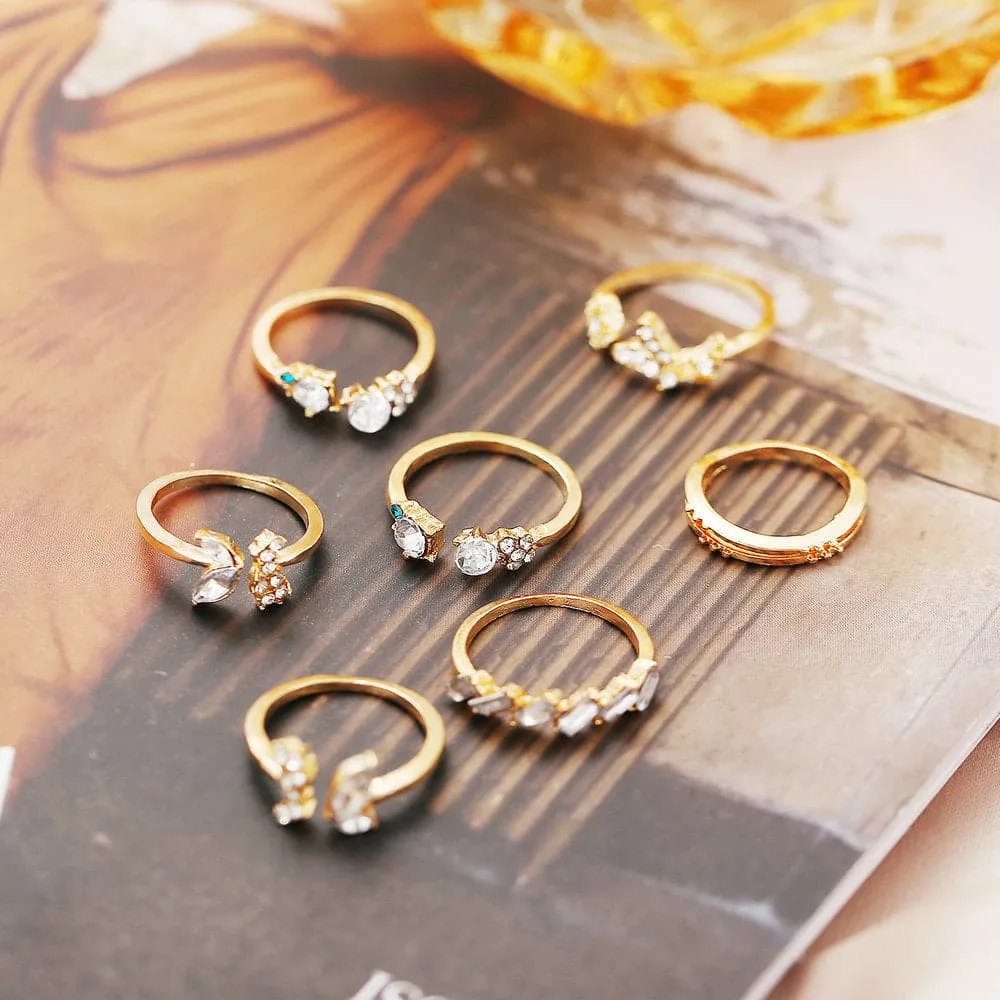 Cubic Zirconia & 18K Gold-Plated Butterfly Floral Ring Set
