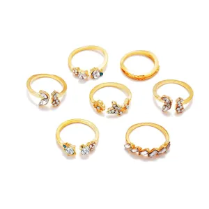 Cubic Zirconia & 18K Gold-Plated Butterfly Floral Ring Set