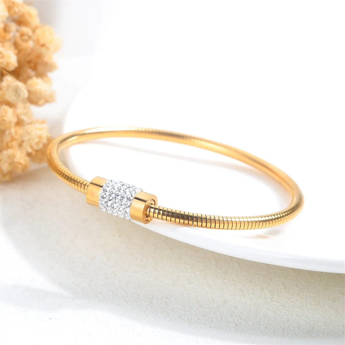 Cubic Zirconia & 18K Gold-Plated Coil Bracelet