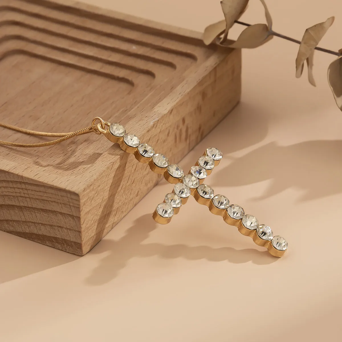 Cubic Zirconia & 18K Gold-Plated Cross Pendant Necklace