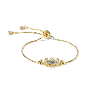Cubic Zirconia & 18K Gold-Plated Eye Charm Adjustable Bracelet