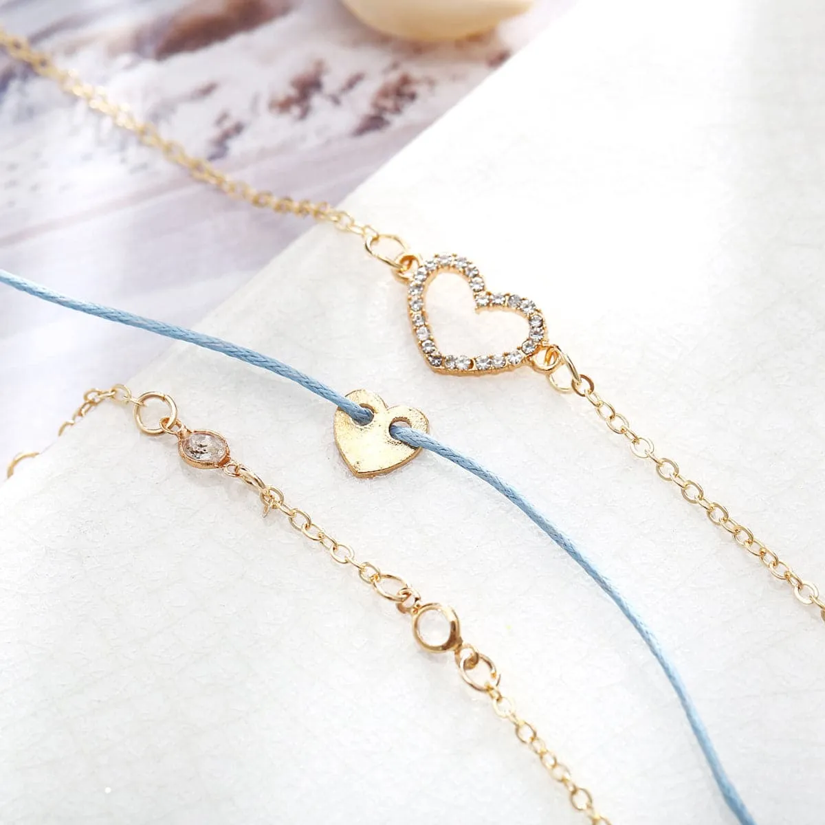 Cubic Zirconia & 18K Gold-Plated Heart Bracelet Set