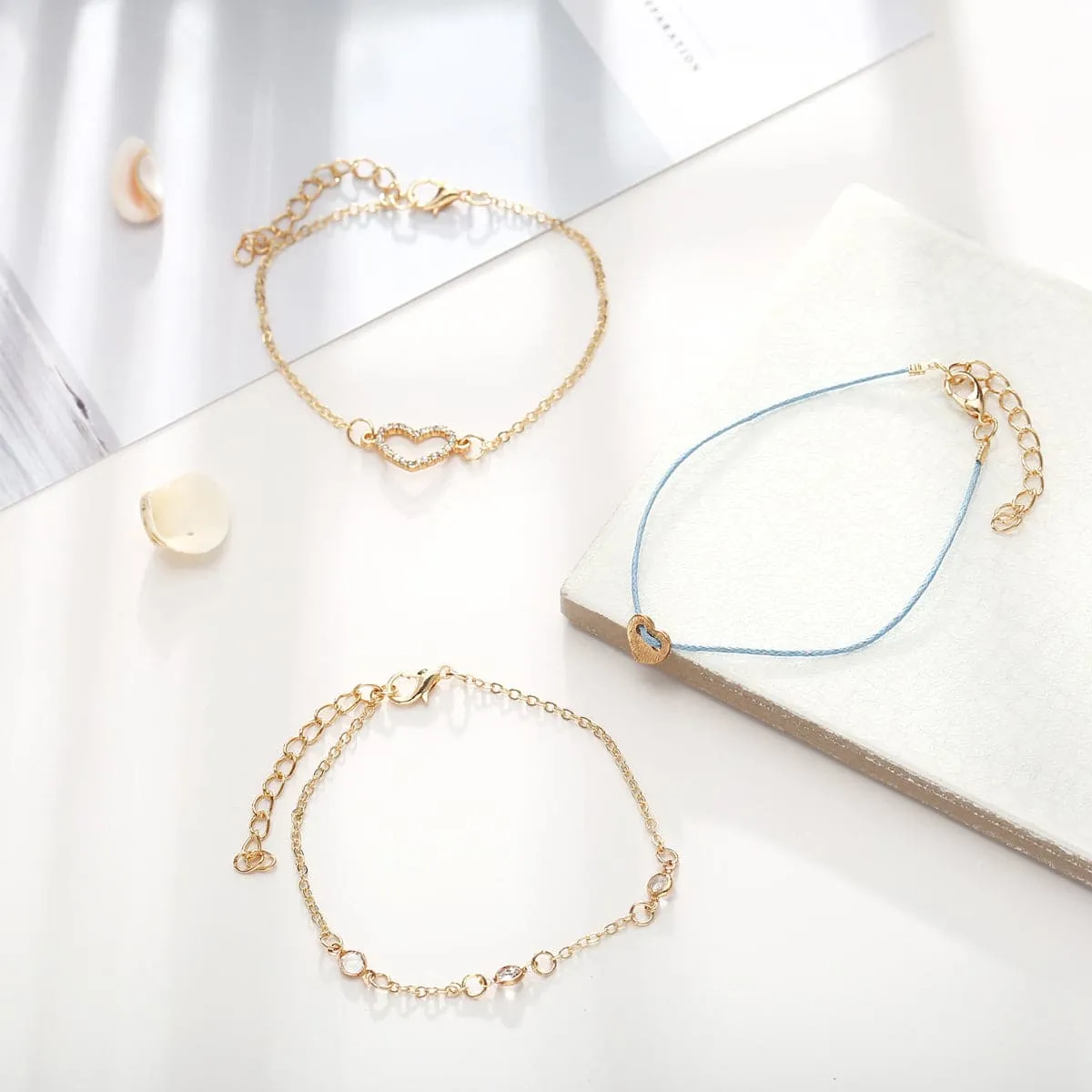 Cubic Zirconia & 18K Gold-Plated Heart Bracelet Set