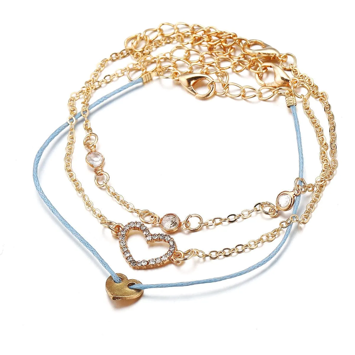 Cubic Zirconia & 18K Gold-Plated Heart Bracelet Set