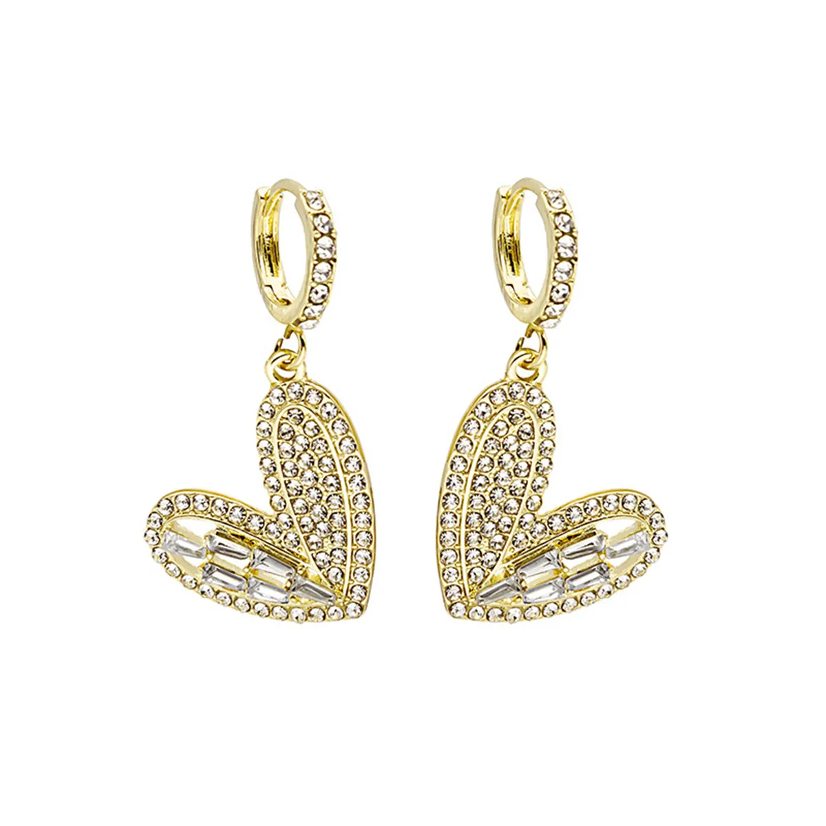 Cubic Zirconia & 18K Gold-Plated Heart Huggie Earrings