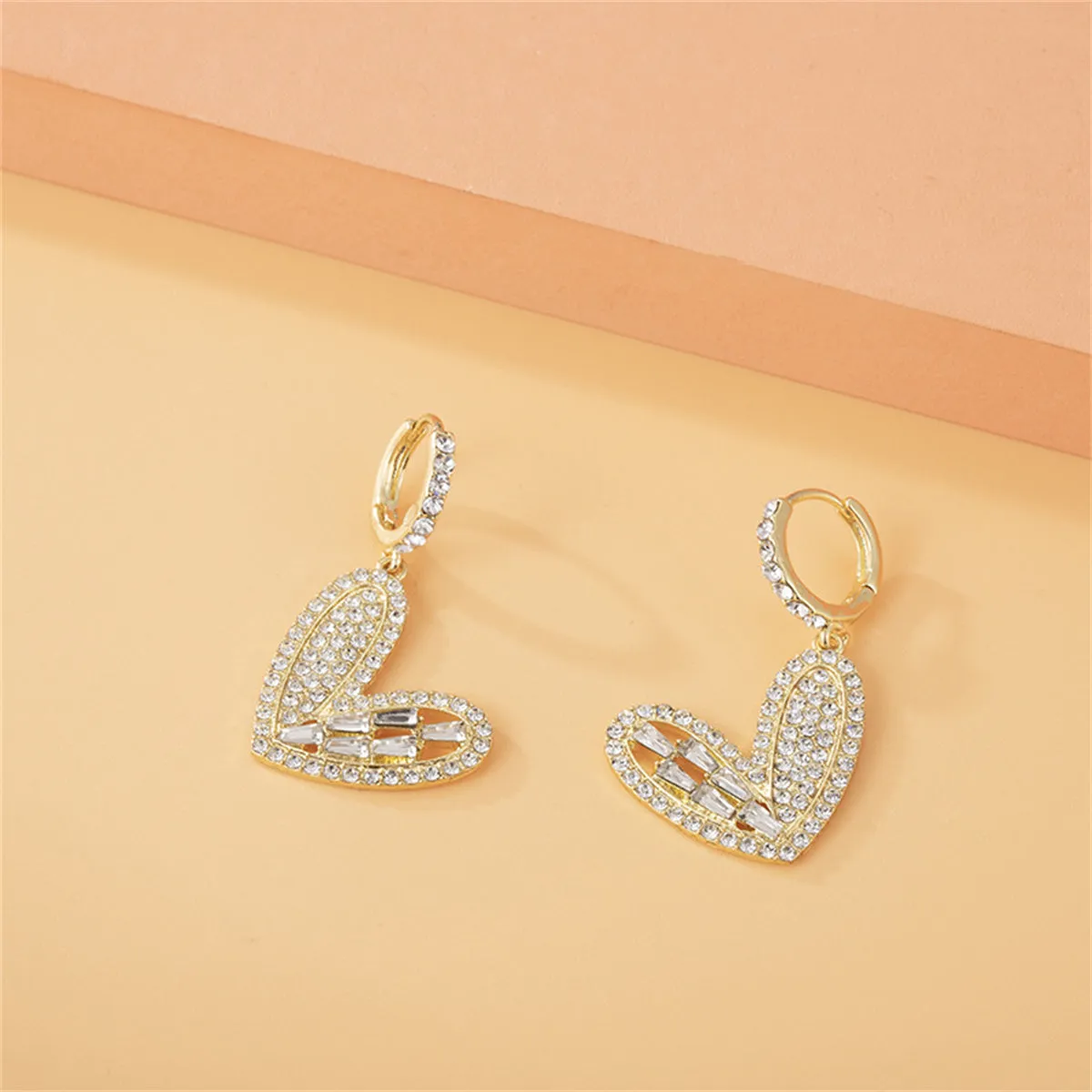 Cubic Zirconia & 18K Gold-Plated Heart Huggie Earrings