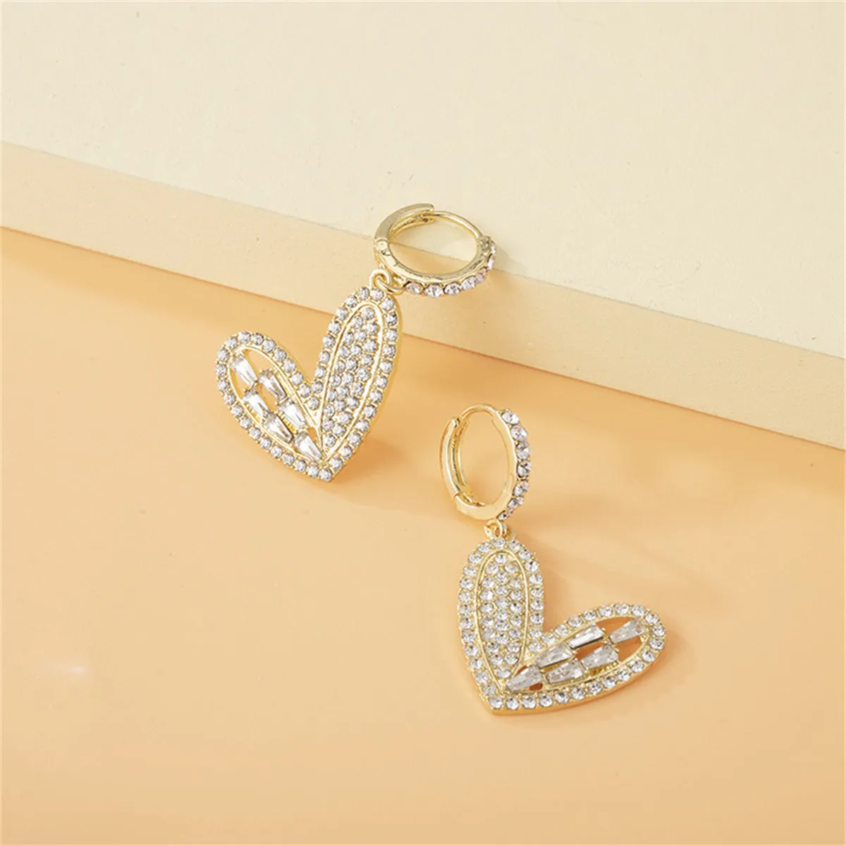 Cubic Zirconia & 18K Gold-Plated Heart Huggie Earrings