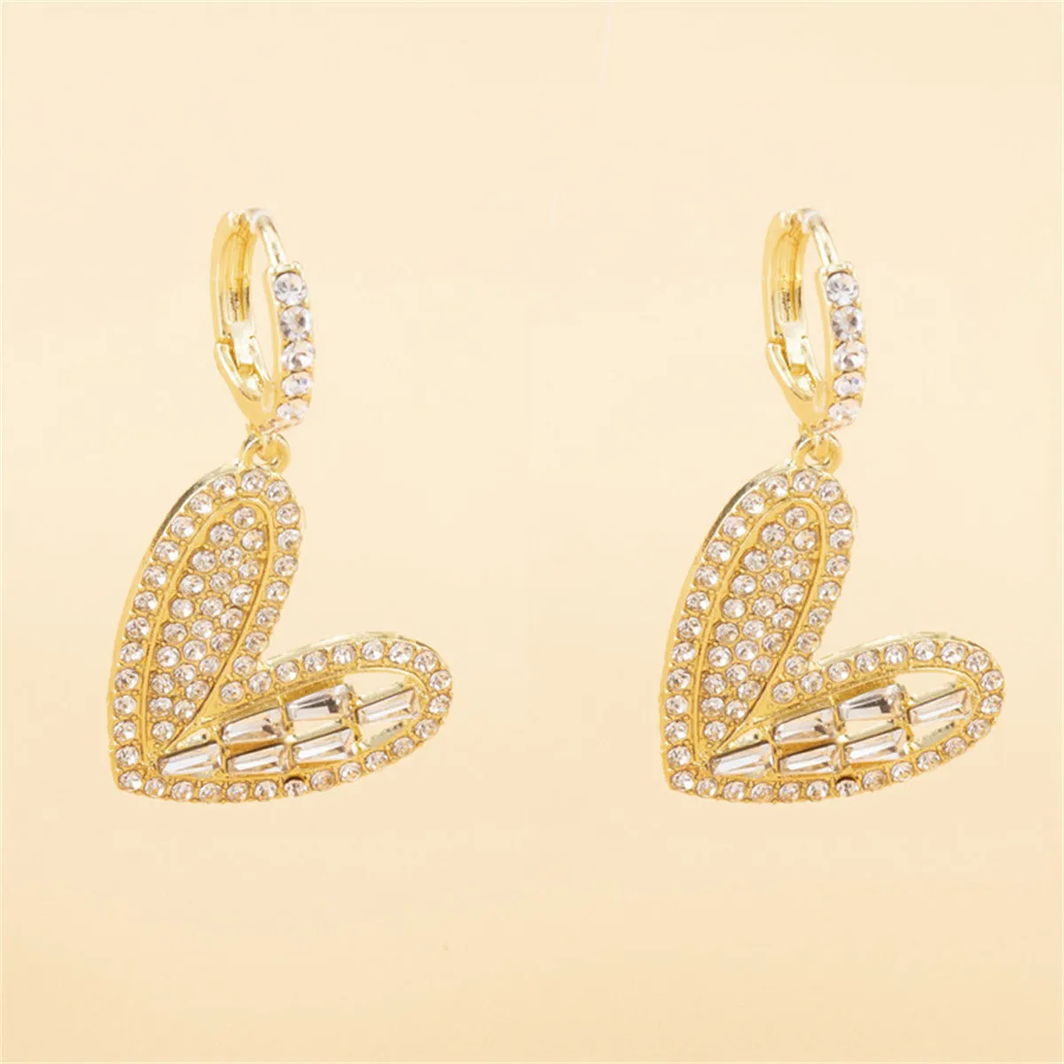 Cubic Zirconia & 18K Gold-Plated Heart Huggie Earrings