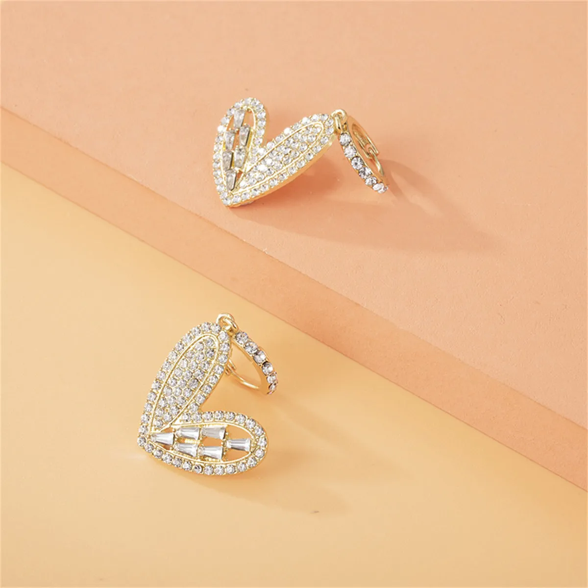 Cubic Zirconia & 18K Gold-Plated Heart Huggie Earrings