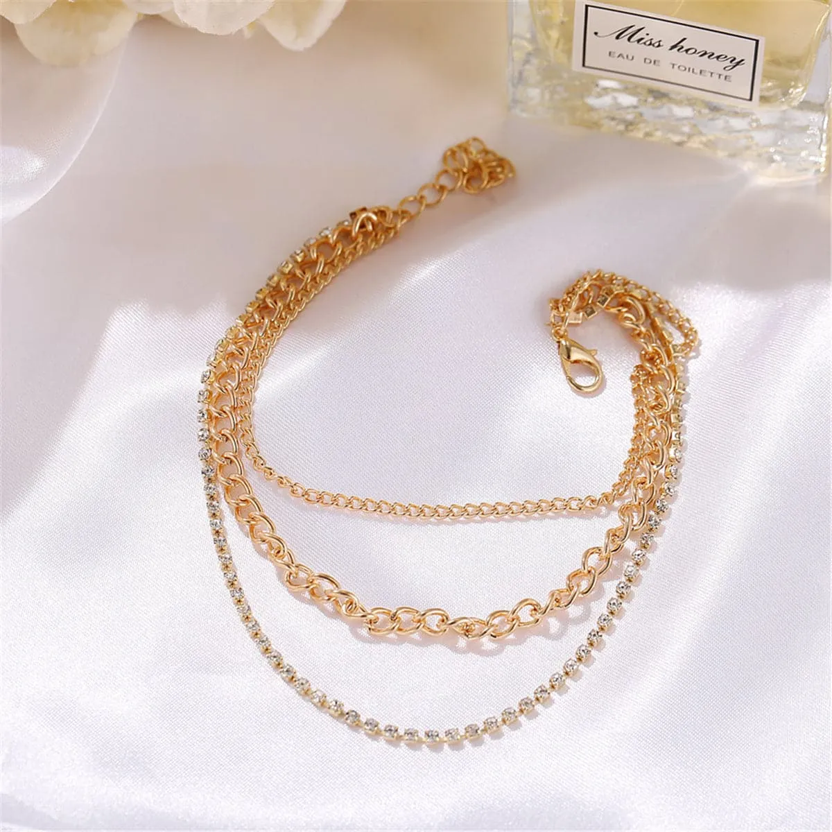 Cubic Zirconia & 18K Gold-Plated Layer Anklet