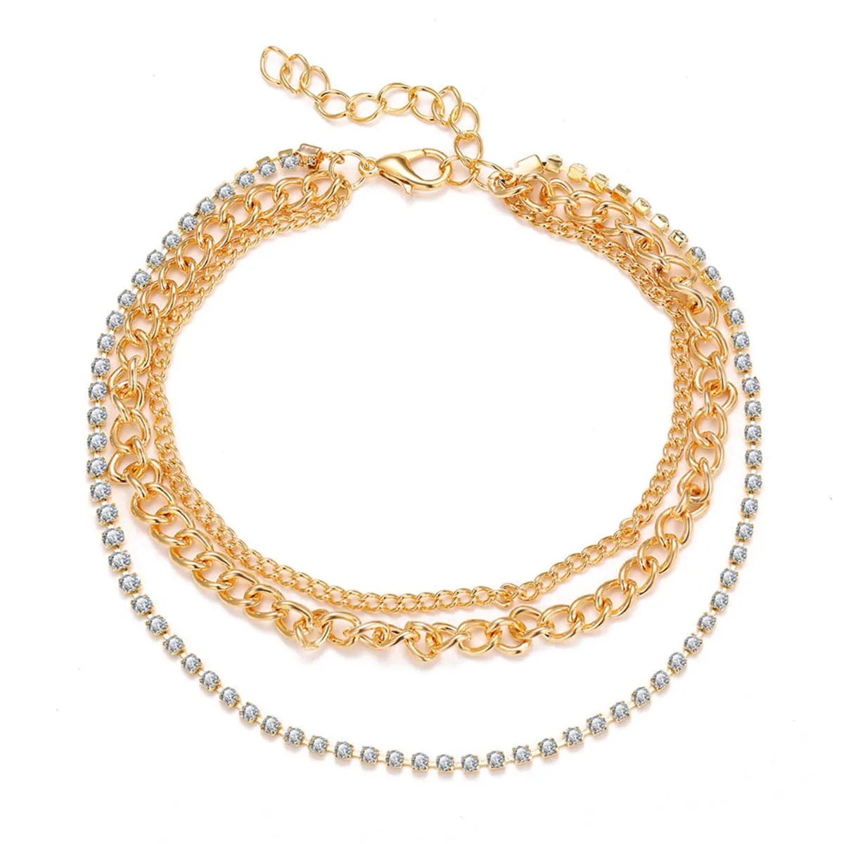 Cubic Zirconia & 18K Gold-Plated Layer Anklet