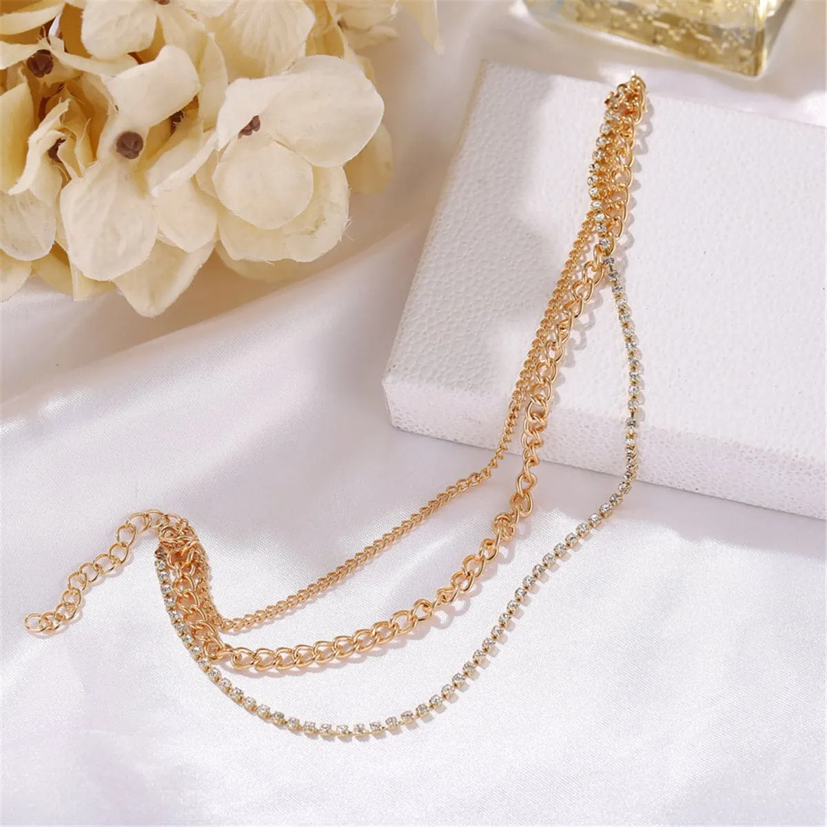 Cubic Zirconia & 18K Gold-Plated Layer Anklet