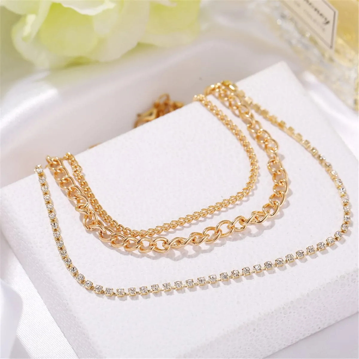 Cubic Zirconia & 18K Gold-Plated Layer Anklet