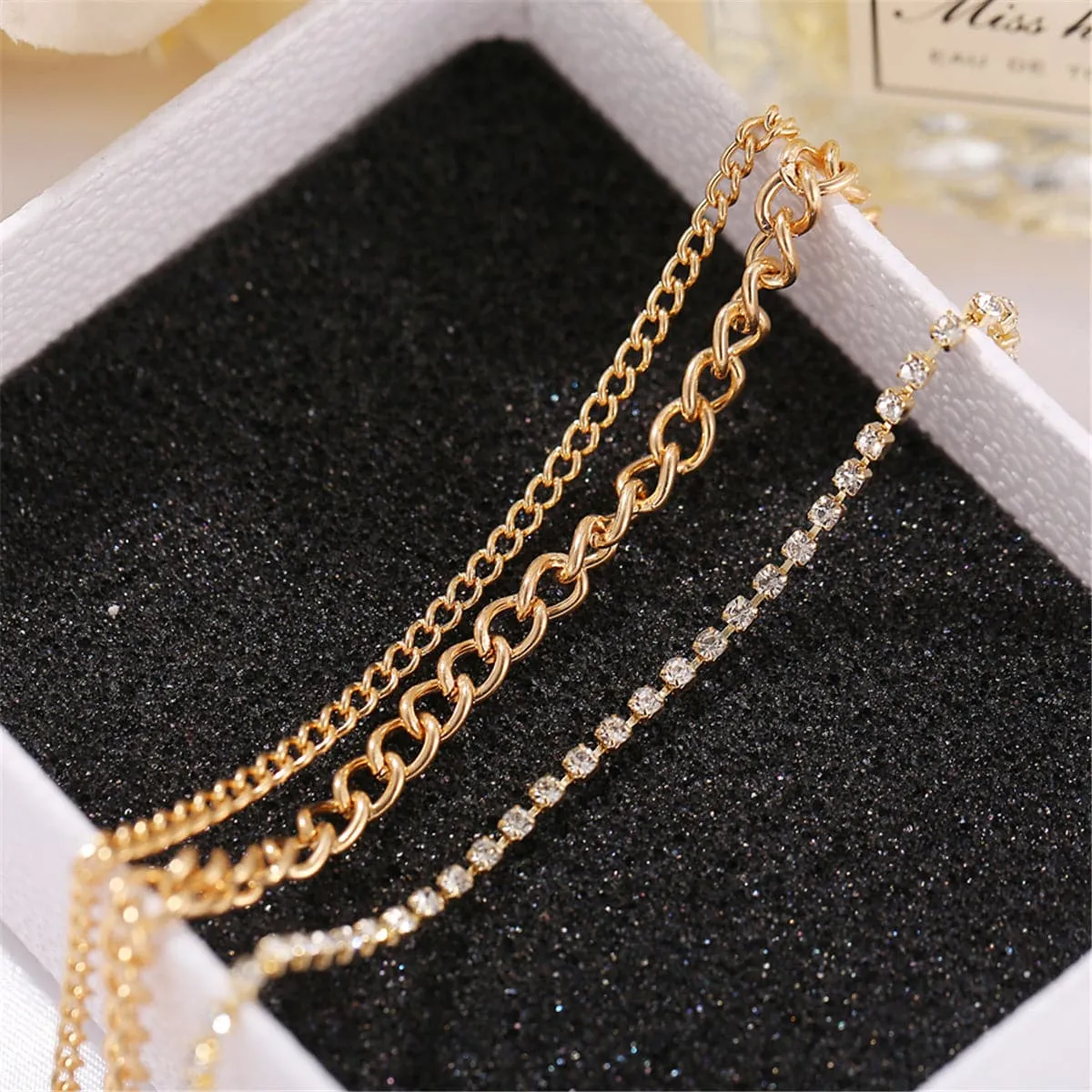 Cubic Zirconia & 18K Gold-Plated Layer Anklet
